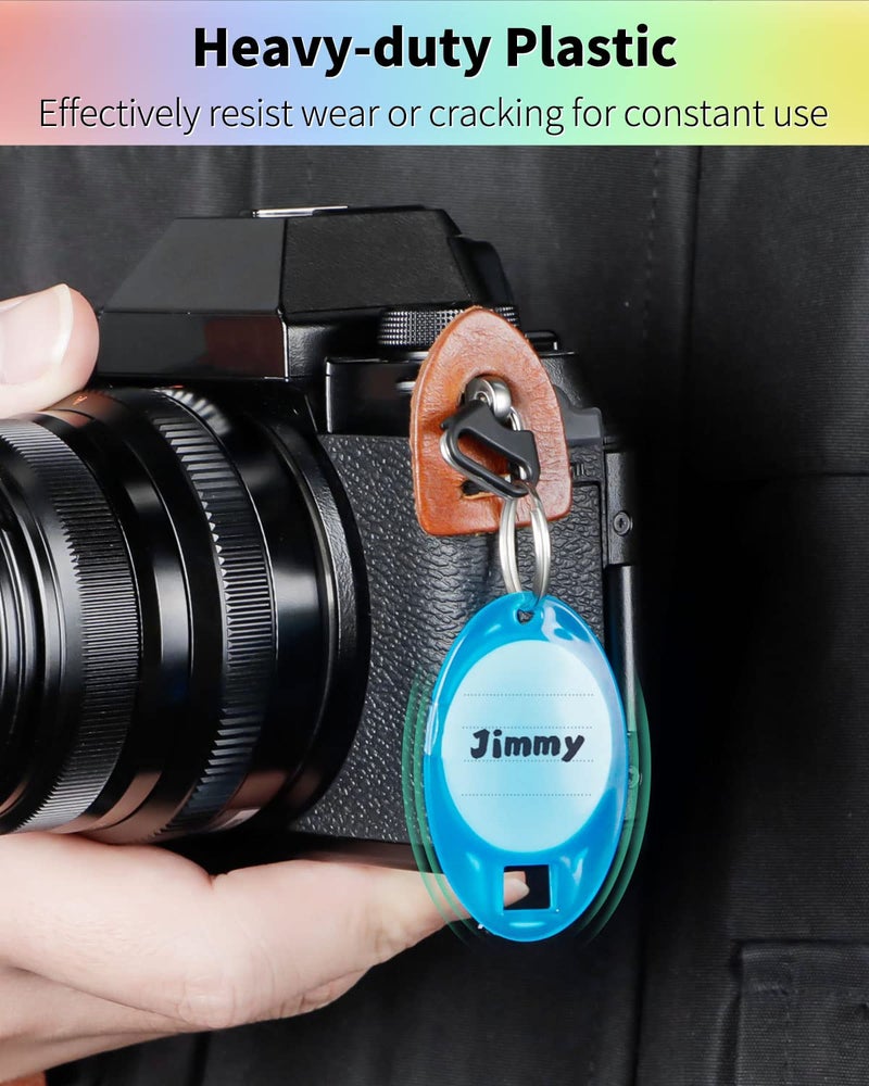 Uniclife 24 Pack Oval Key Tags Colorful Tough Plastic Key Chain Tags with Ruled Paper Labels Clear Windows and Split Rings Sturdy Item Identifiers, 8 Colors - Image 5